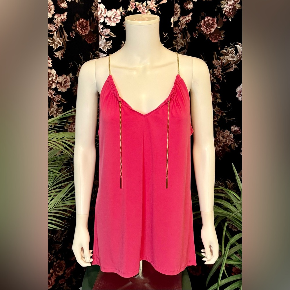 Calvin Klein Pink Gold Tone Chain Neck Sleeveless Top Size Large